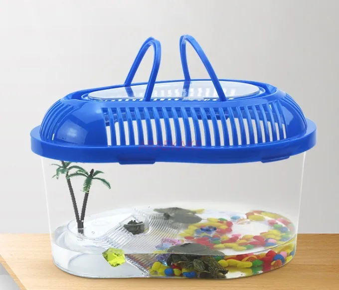 

Turtle tank with sun drying table, plastic turtle breeding household tank, pet turtle small portable household box, lid, and fee