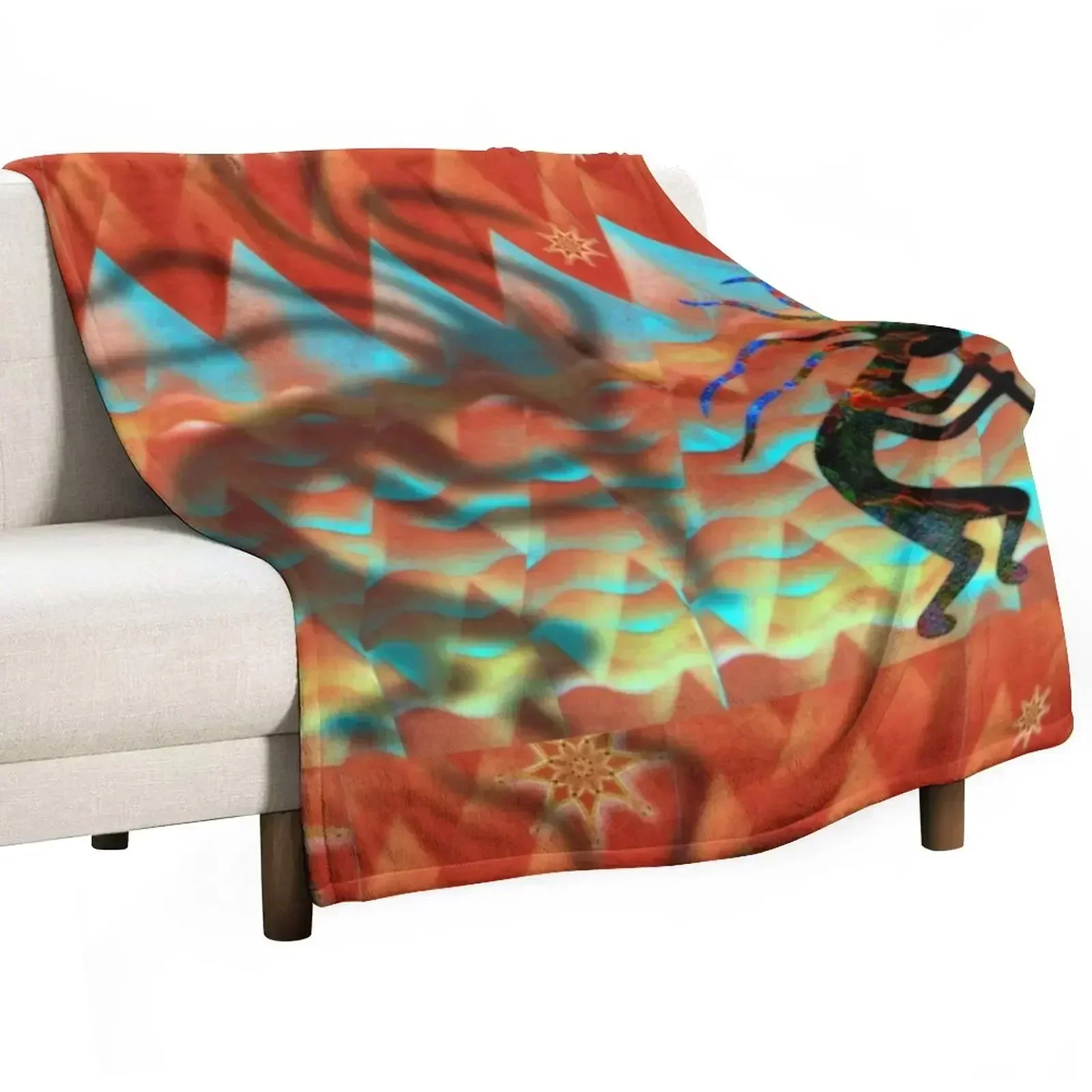 New Kokopelli Flute Player Plays Day and Night Throw Blanket Soft Thins Luxury Polar Blankets