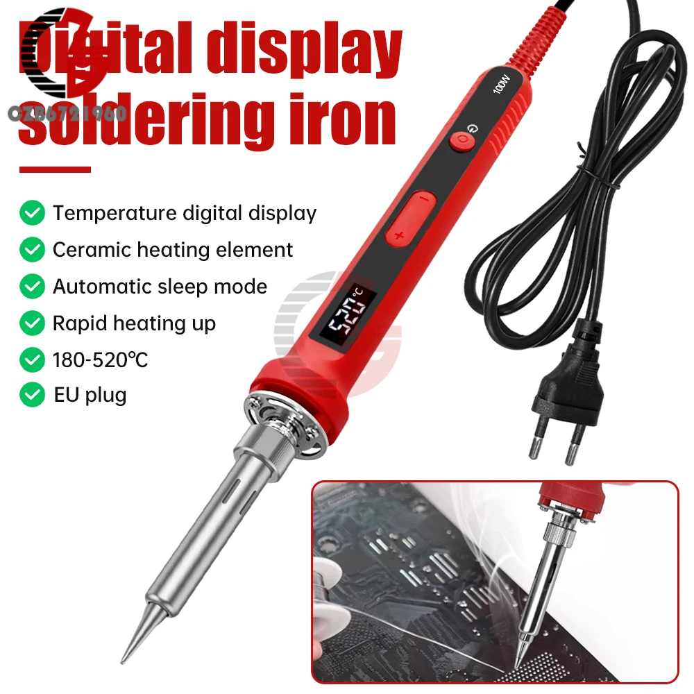 100W Electric Soldering Iron Protable Digital Temp Adjustment Automatic Sleep Internal Thermal Ceramic Heating Welding Tools