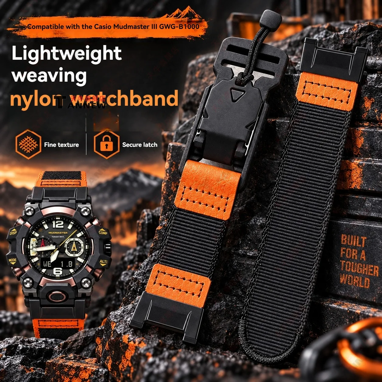 Woven Nylon Replacement Watch Strap for Casio G-Shock Mudmaster GWG-B1000 Lightweight Waterproof Outdoor Sport Band