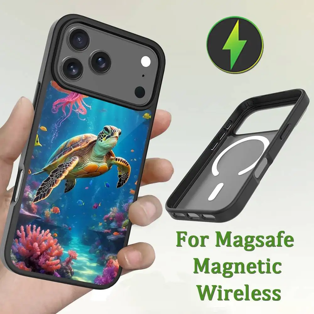Dreamy Art Turtle Phone Case For iPhone 13,12,11,16,15,17,14,Pro,Max,Plus,Mini,Magsafe,Magnetic Wireless Charging