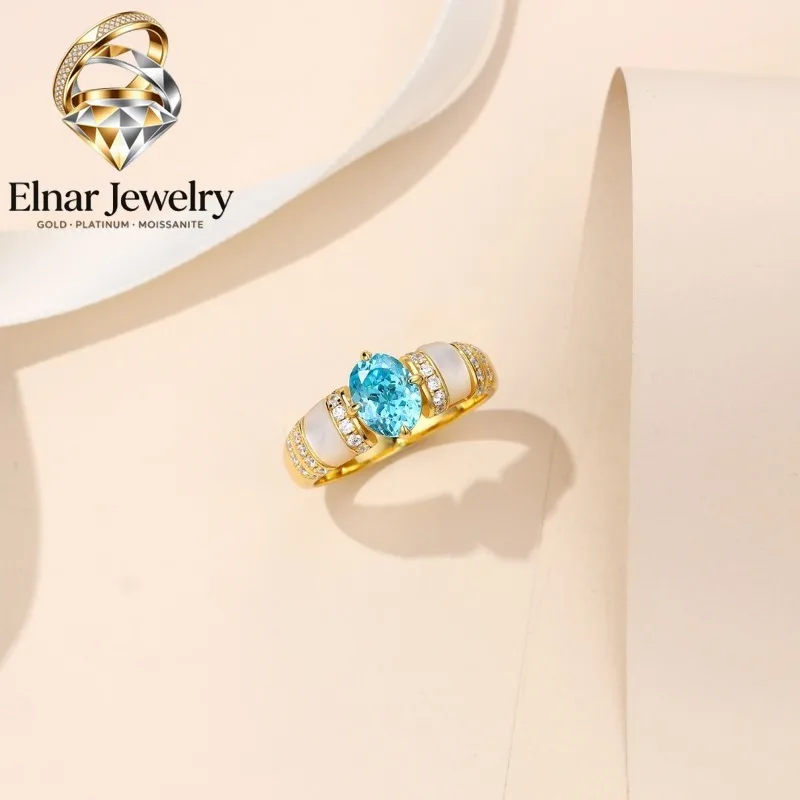 

Elnar Jewelry 1.5Ct 6*8mm Oval Cut Artificial Blue Diamond Ring Shell Inlay 925 Sterling Silver Yelllow Color Jewelry Birthstone