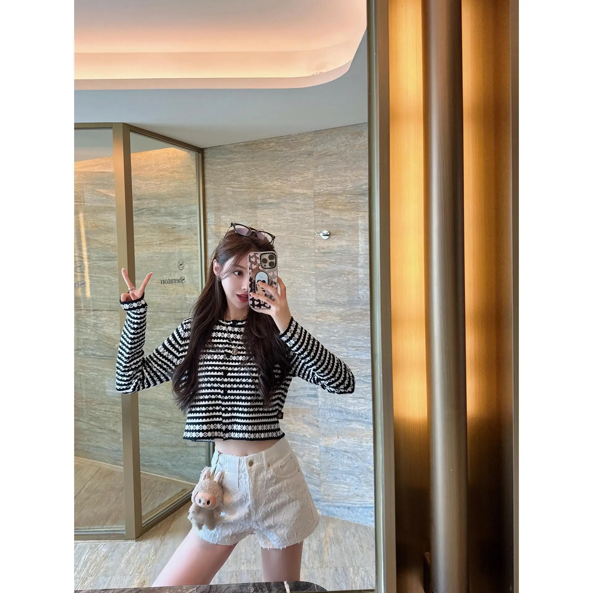 

Женский вязаный открытый кардиган в полоску, тонкий ранний осенний цветной свитер Blo, верхняя одежда, топ High Faion, черный, белый, контрастный