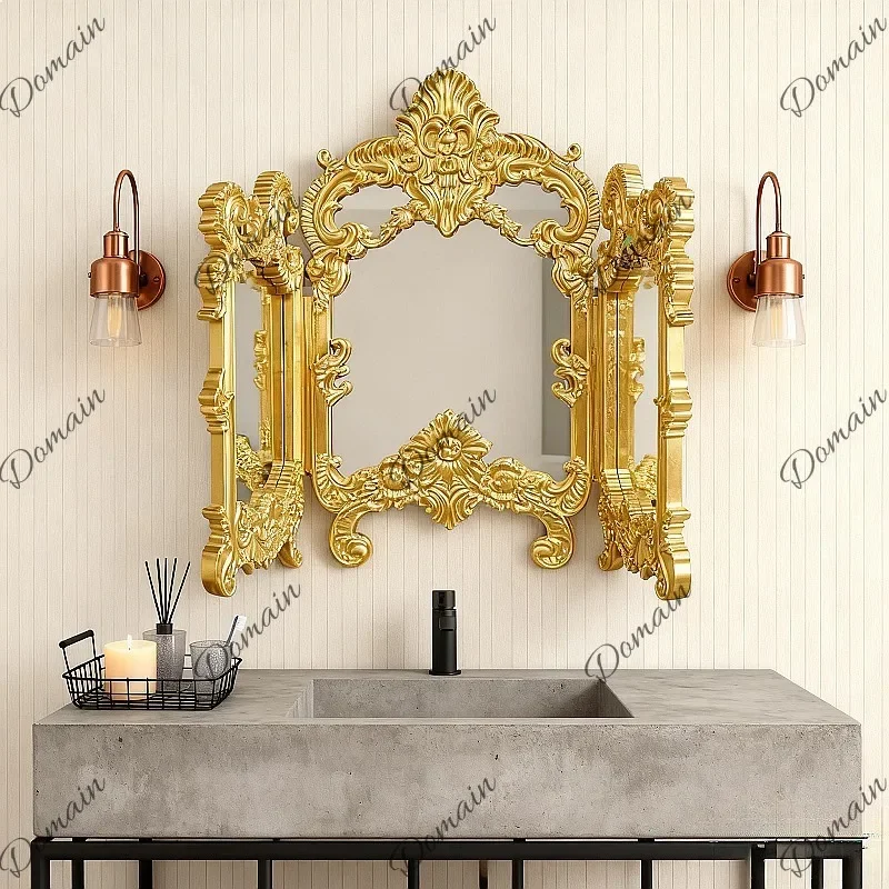 BJ French Vintage Three-Fold Vanity Mirror Wall-Mounted Bathroom Mirror European Decor For Living Room