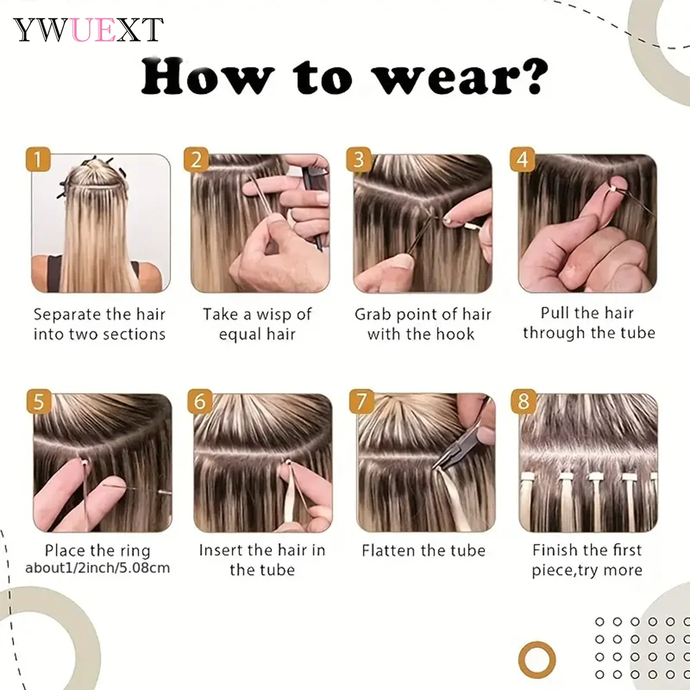 Micro Loop Ring Human Hair Extensions 12" 16" 20" Straight Micro Link Hair Extension Natural Black Brown Blonde Hair 50pcs image 5