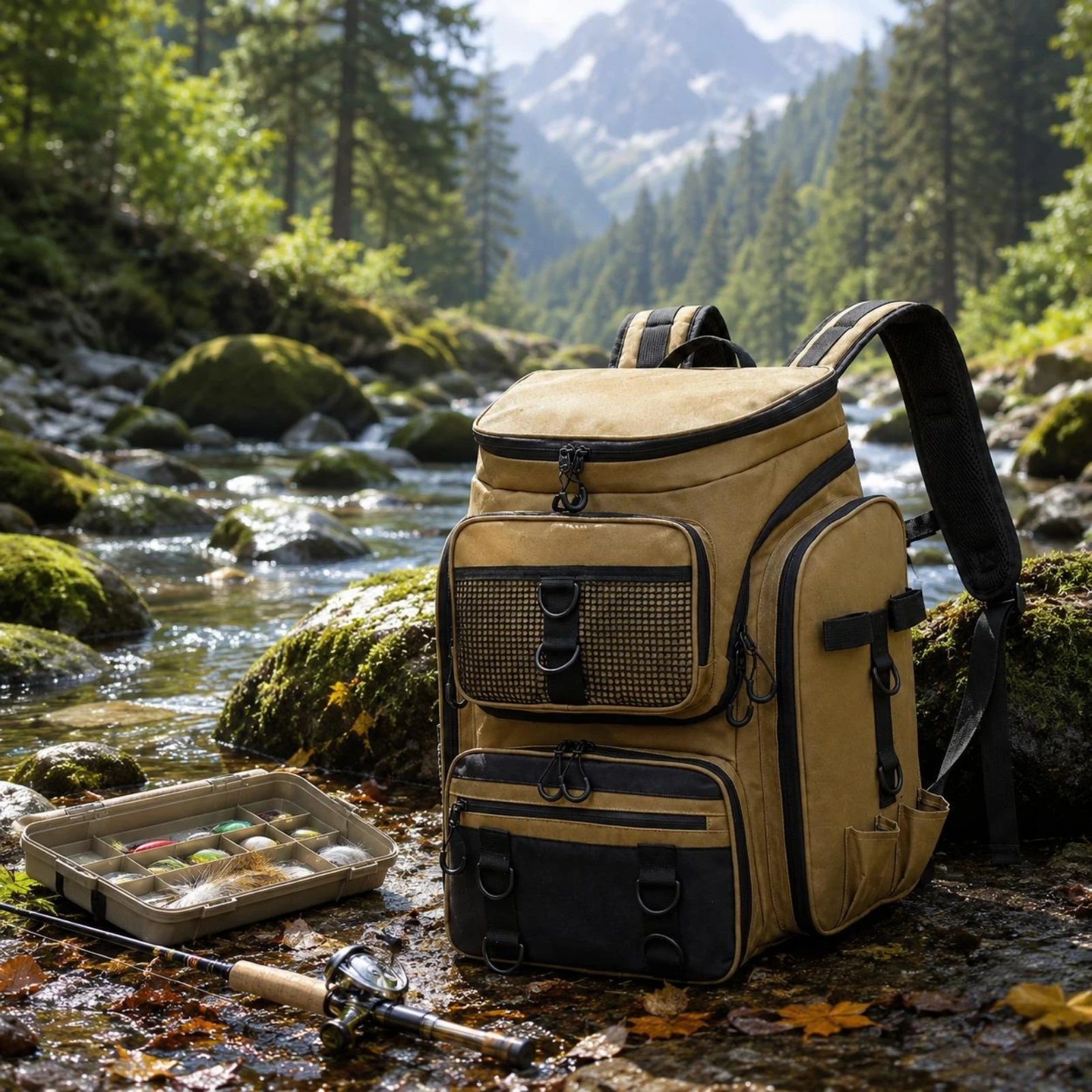

Fishing Tackle Backpack Zippered Pockets Multi-Compartment Tackle Backpack Equipment Carrier Large Capacity Padded Straps