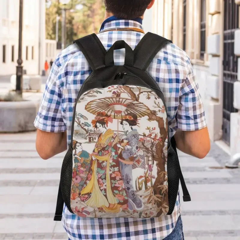 Mochilas de arte tradicional Vintage japonés Geishas para hombres y mujeres, resistente al agua, bolsa escolar universitaria, bolsas de libros impresas