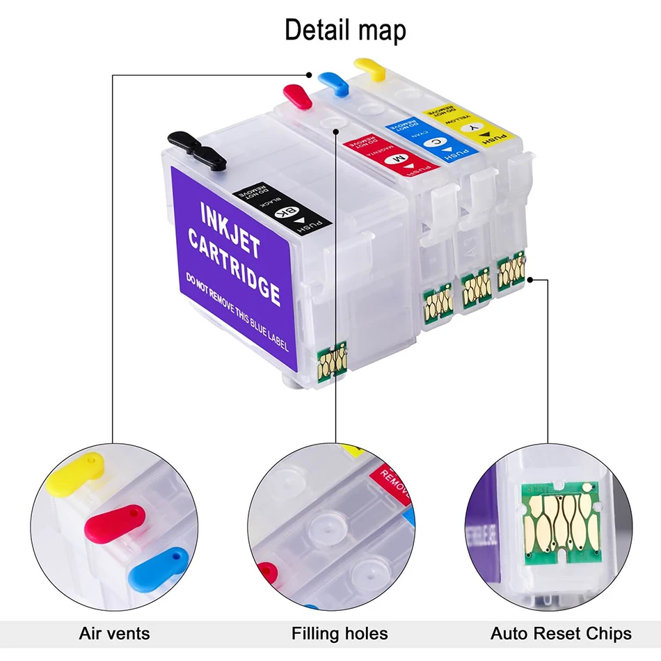 T2521-T2524 Empty refillable ink cartridge withauto reset chips for Epson WF-7710 WF-7720 WF-3620WF-3630 WF-3640 WF-7110 WF-7210