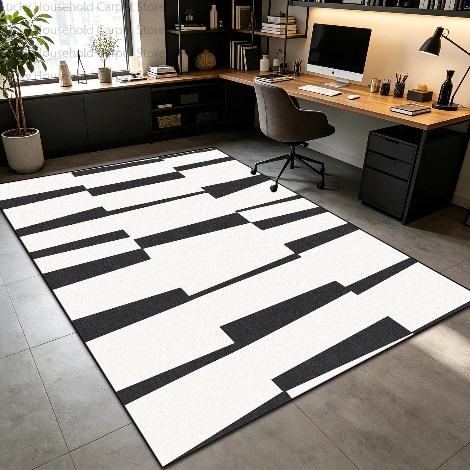 Geometric Black White Abstract Optical Illusion Carpet Home Decor Large Bedroom Rug Soft Non-slip WashableMat for Living Room