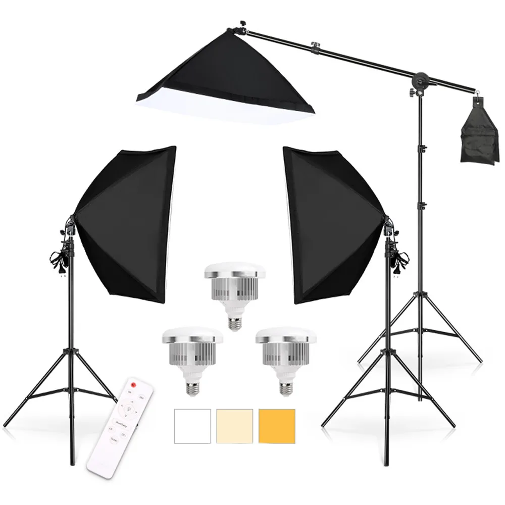 Juego de iluminación softbox profesional de 50x70 cm, 1-3 piezas, cabezal único con bombilla LED para fotografía de retratos, moda y productos