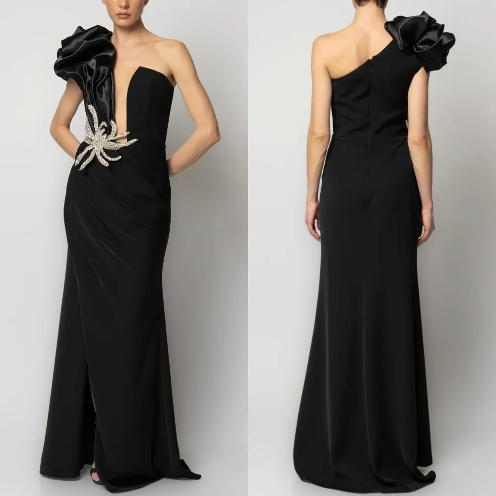 

Модный трикотаж по индивидуальному заказу со стразами и рюшами ручной работы, длинные платья русалки на одно плечо, вечерние платья на заказ