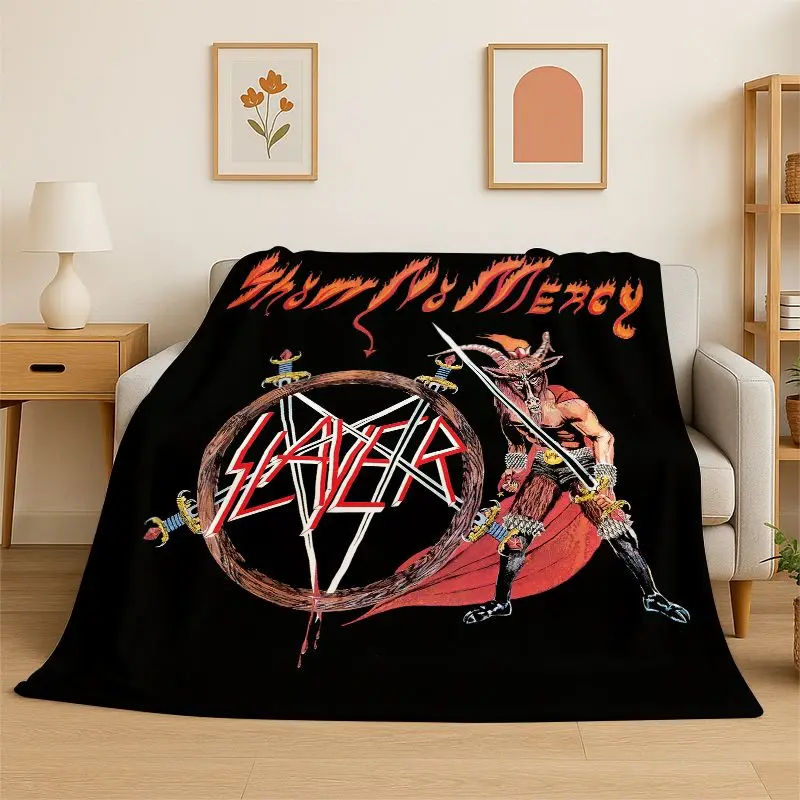 Retro Slayer Heavy Metal Rcck Band Sign Flannel Blanket Soft Warm Throw Blanket for Bedroom Living Room Bed Travel Picnic Gift