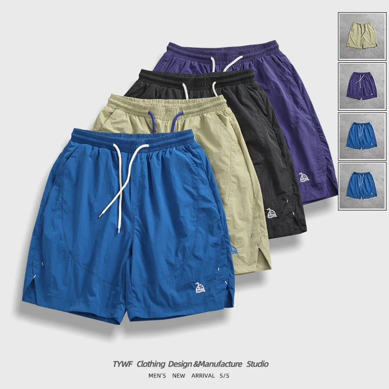 

Ретро американский коврик Pure Color Qui Dry с эластичной резинкой на талии и поясом, брюки, молодежный нейлон Vitali, летние орты