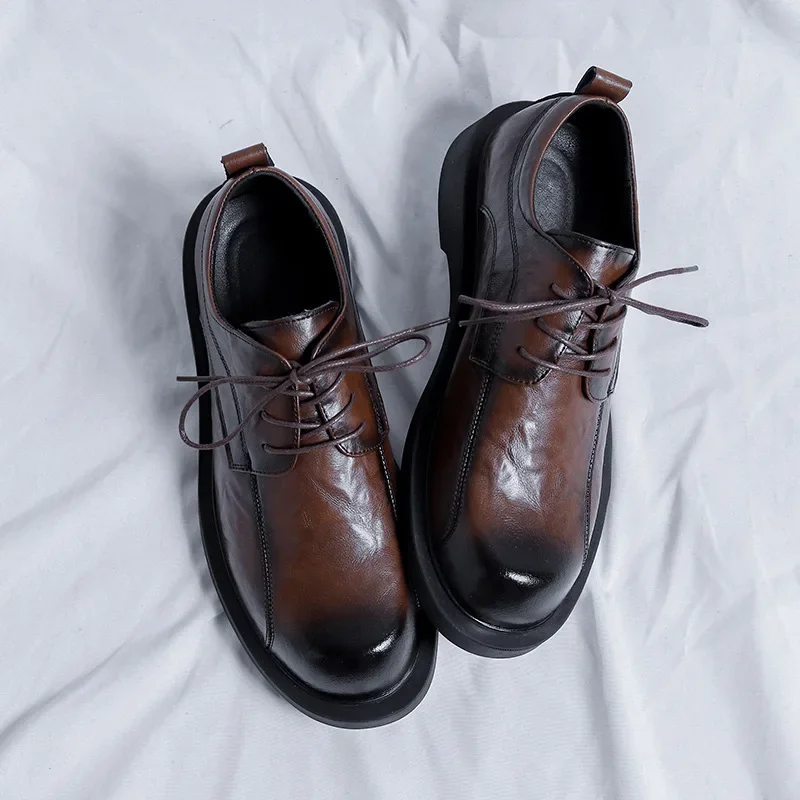 

New Derby Shoes Vintage British Men Leather Shoes Soft Formal Dress Business Loafers Spring Autumn Lace-up Wedding Shoes for Men