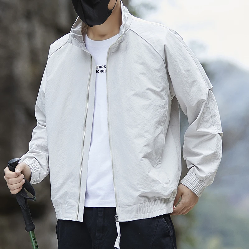 

Khaki Workwear Jacket Men Spring Stand Collar Outerwear Coat Men's Trendy Brand Autumn Versatile High-End Cargo Jakcets for Man