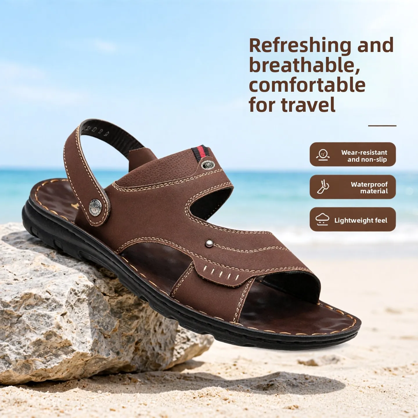 Men's Summer 2026 Casual Anti-Slip Thick Bottom Beach Shoes Double Wear Driving Wear-Resistant Sandals And Water-Proof