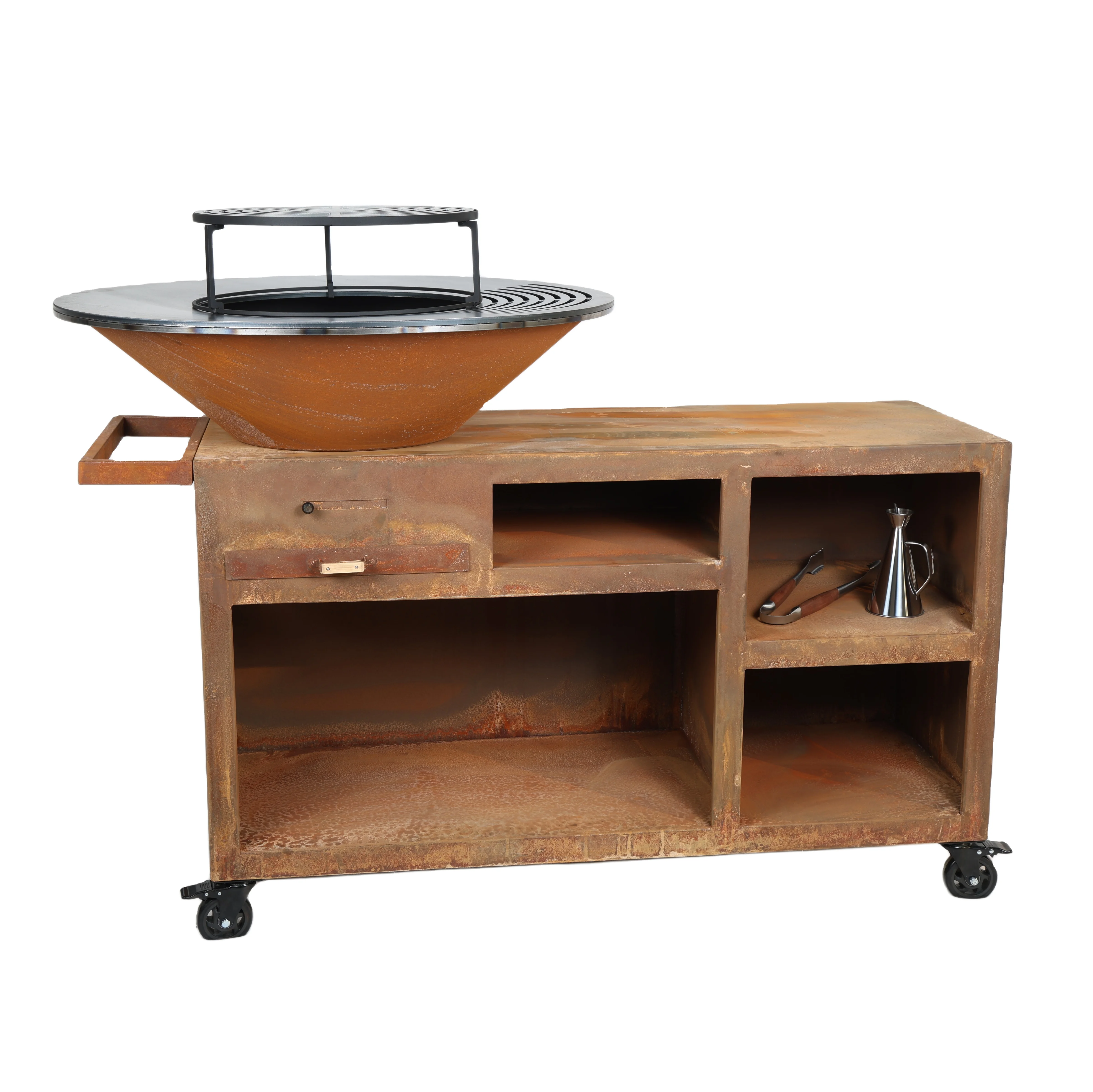 Large Rectangular Corten Steel Outdoor Brazier BBQ Fire Pit Grill For Garden Backyard Patio Camping Family Cooking