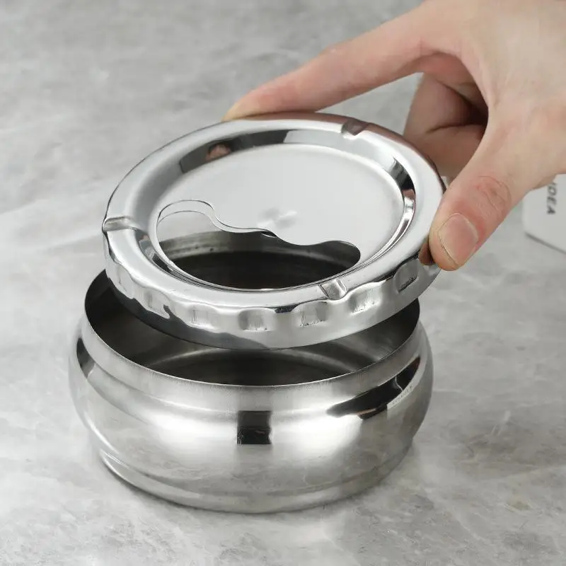 Stainless Steel Ashtray With Windproof Lid Rust Proof Design 3 Sizes For Home Office Outdoor Patio Use