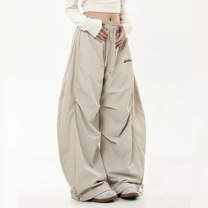 American Vintage Crumpled Overalls Women's  New High Waist Loose Leisure Slimming Trendy All-Matching Wide Leg Trousers