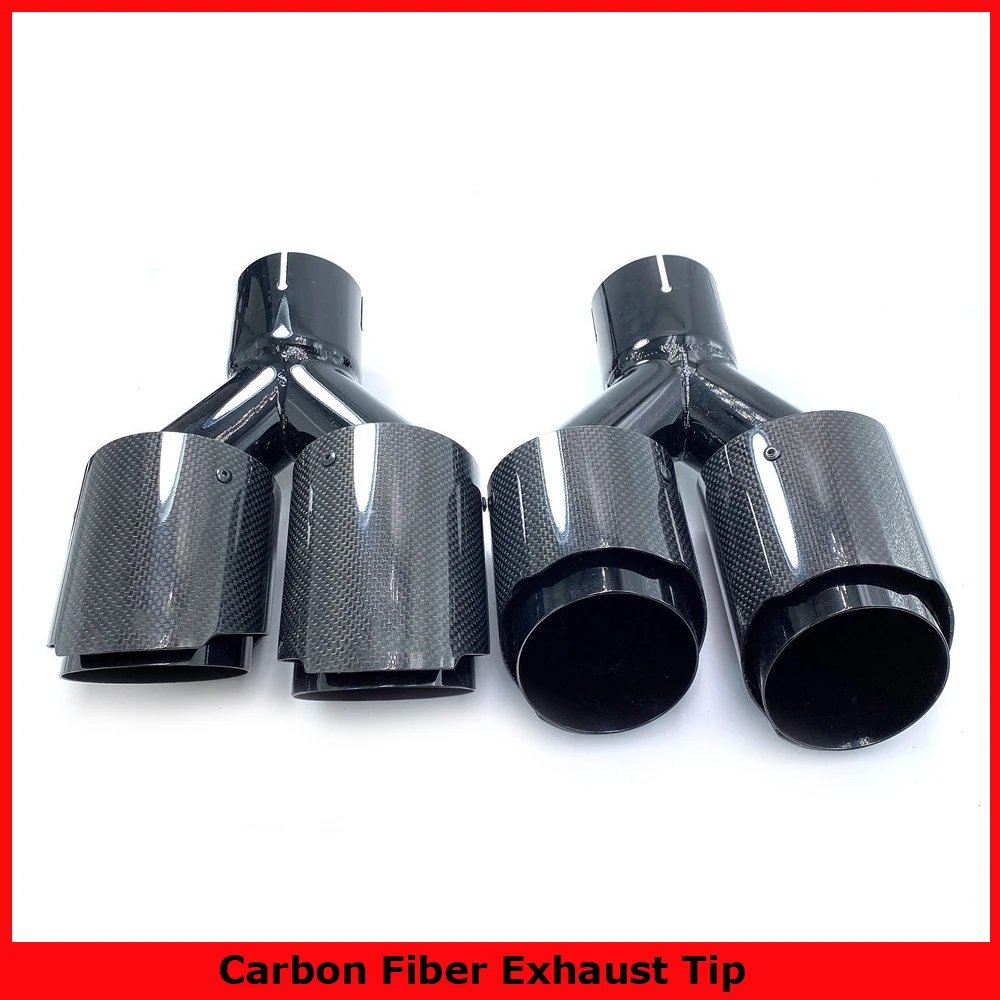 2Pcs Car Carbon Fiber Glossy Muffler Tip Y Shape Double Exit Exhaust Pipe Mufflers Nozzle Decoration Universal Stainless Black