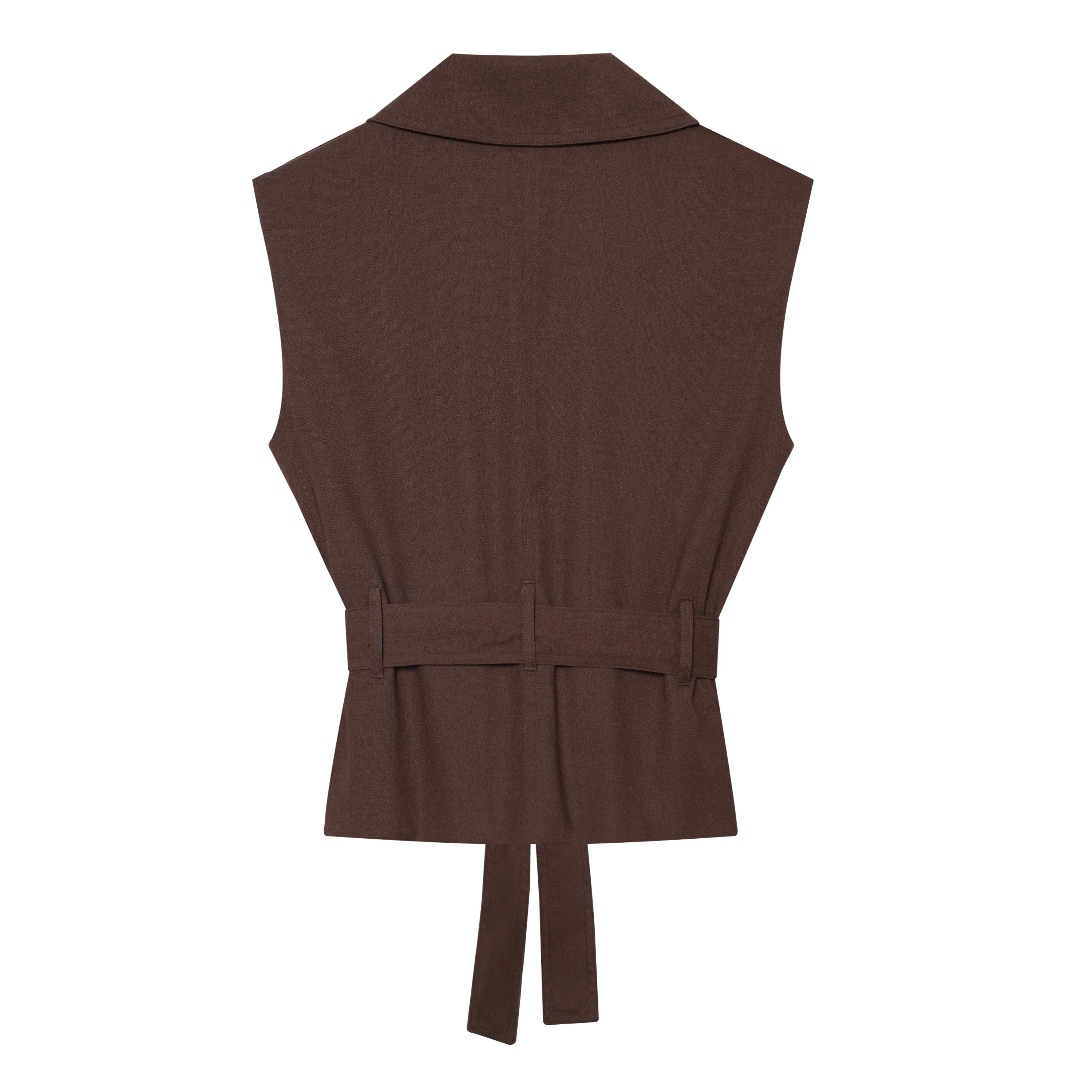 2026 Summer Women's Elegant Sleeveless Belted Waistcoat Office Lady Vintage Linen Polyester Double-Breasted Commuter Vest Jacket
