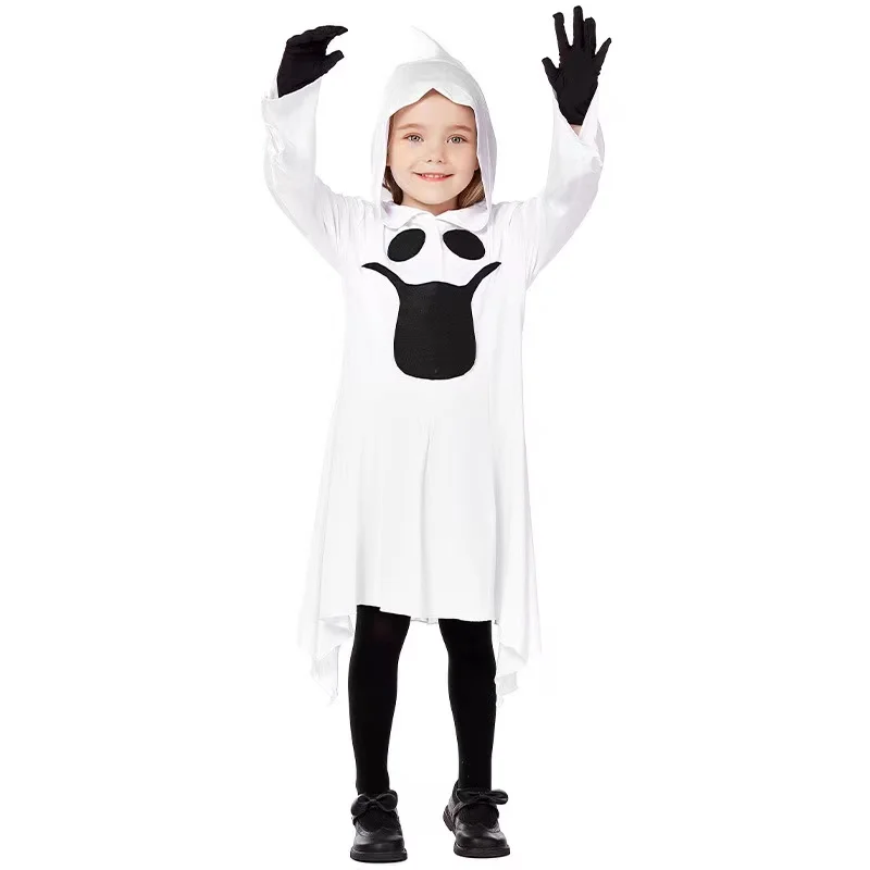 Girls Halloween White Ghost Costumes Kid Children Hell Devil Fiend Scary Cosplay Carnival Purim Parade Role Playing Party Dress