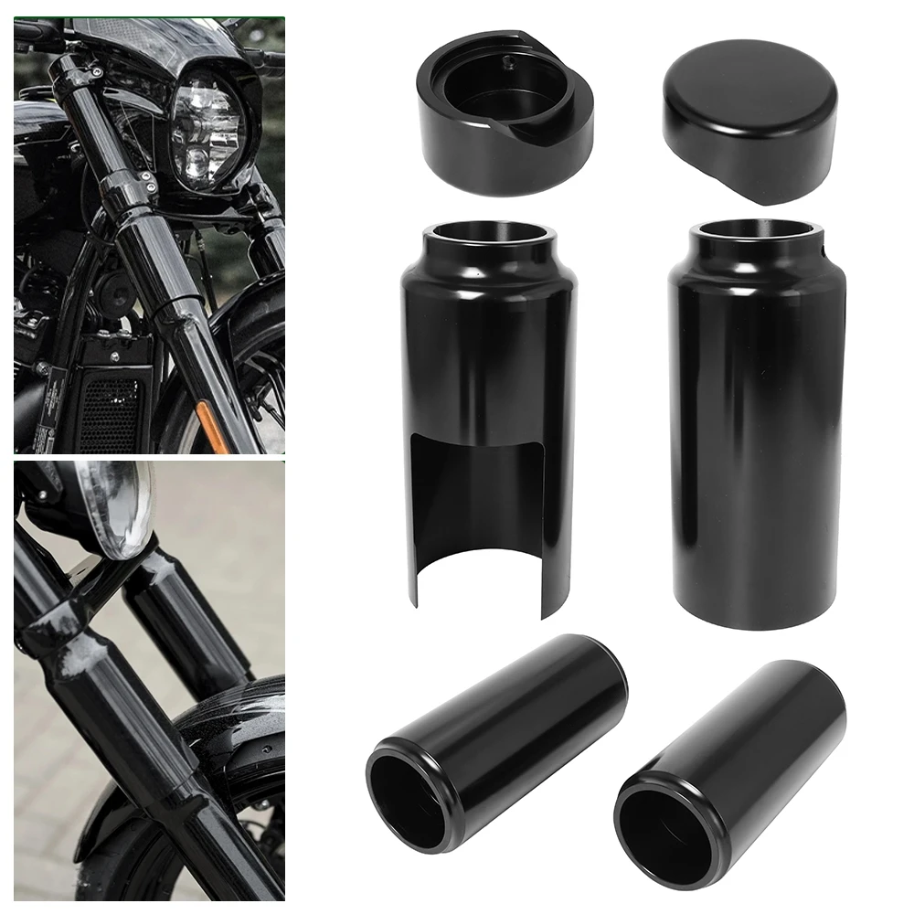 Motorcycle Aluminum Black Full Fork Cover Fork Tubes Caps Set For Harley Softail FXBR / S Breakout 107 114 2018-2022