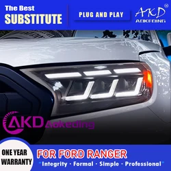 AKD Head Lamp for Ford Ranger LED Headlight 2015-2021 Headlights Ranger DRL Turn Signal High Beam Angel Eye Projector Lens