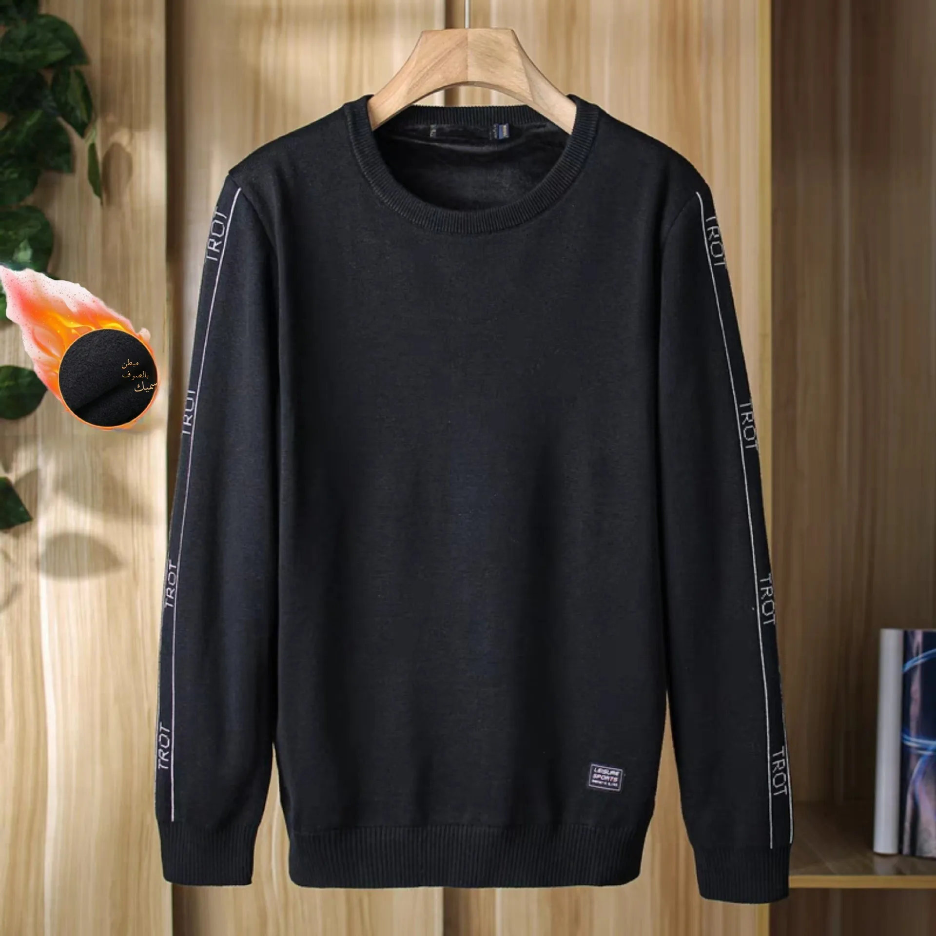 

Men's Winter Fce Lined Classic round Ne Long Sve Knitted Sweater Casual off oulder Coat Thiened Knitwear