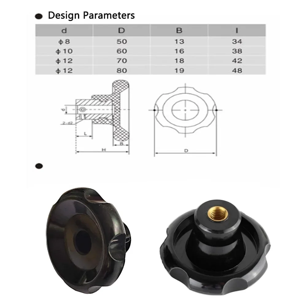 1Pc M6 M8 M10 M12 Bakelite Round Corrugated Handwheel Machine Tool Handle Six-Star Wave Wheel Hand Tighten Nuts CNC 3D Printer