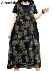 Amax LuluE Summer Sleeveless Clothes Womens Fashion Loose Printed Vest Dresses Ladies Casual Vintage Floral V Neck Long Vestidos