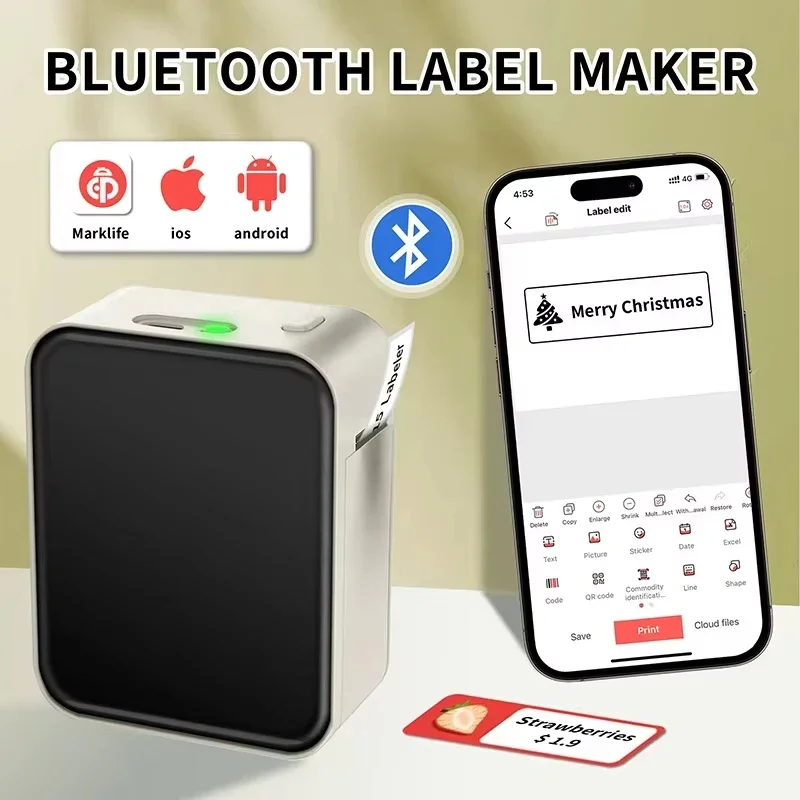 P15 Mini Portable Label Printer Smart Pocket Printer Thermal Adhesive Sticker Labeling Machine ot 3PK Label Paper NoInk P12