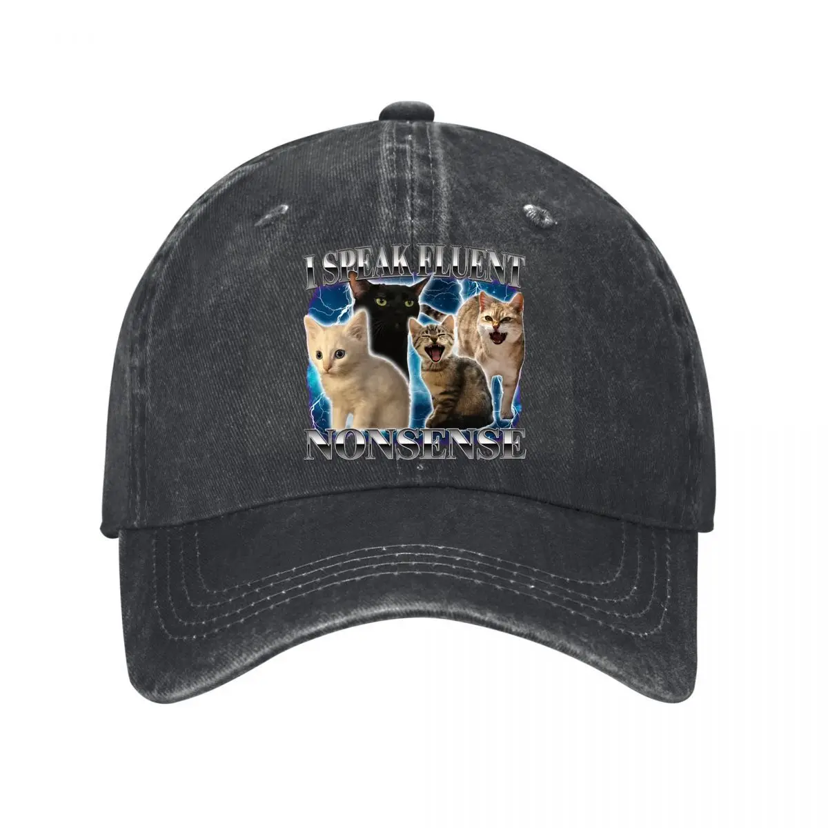 I Speak Fluent Nonsense Funny Cat Meme Baseball Cap Men Women Distressed Washed Sun Cap Outdoor Hat