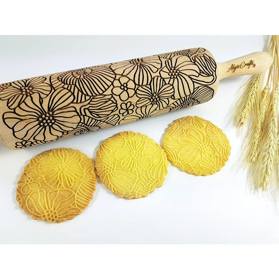 

Скалка с тиснением POPPY и рисунком кукурузных маков Wildflower для тисненого печенья и изготовления керамики Идеально подходит для художественного D