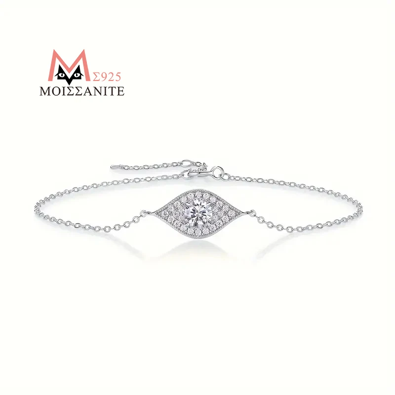 

JIUZUAN Moissanite Bracelet Eye Shape 925 Silver 18K Gold Plated Elegant Design Adjustable Chain Comes with GRA Certificate