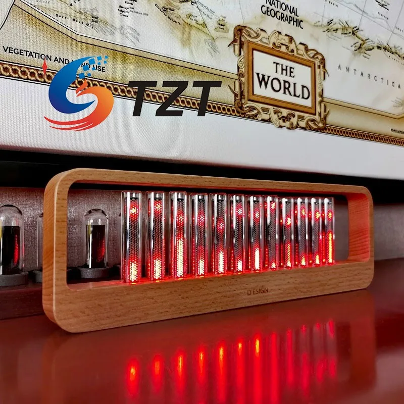 TZT D'ESIGN 12BITS RGB Music Spectrum Display Pseudo Glow Tube Rhythm Light Punk Gift with Beech/Black Walnut Shell