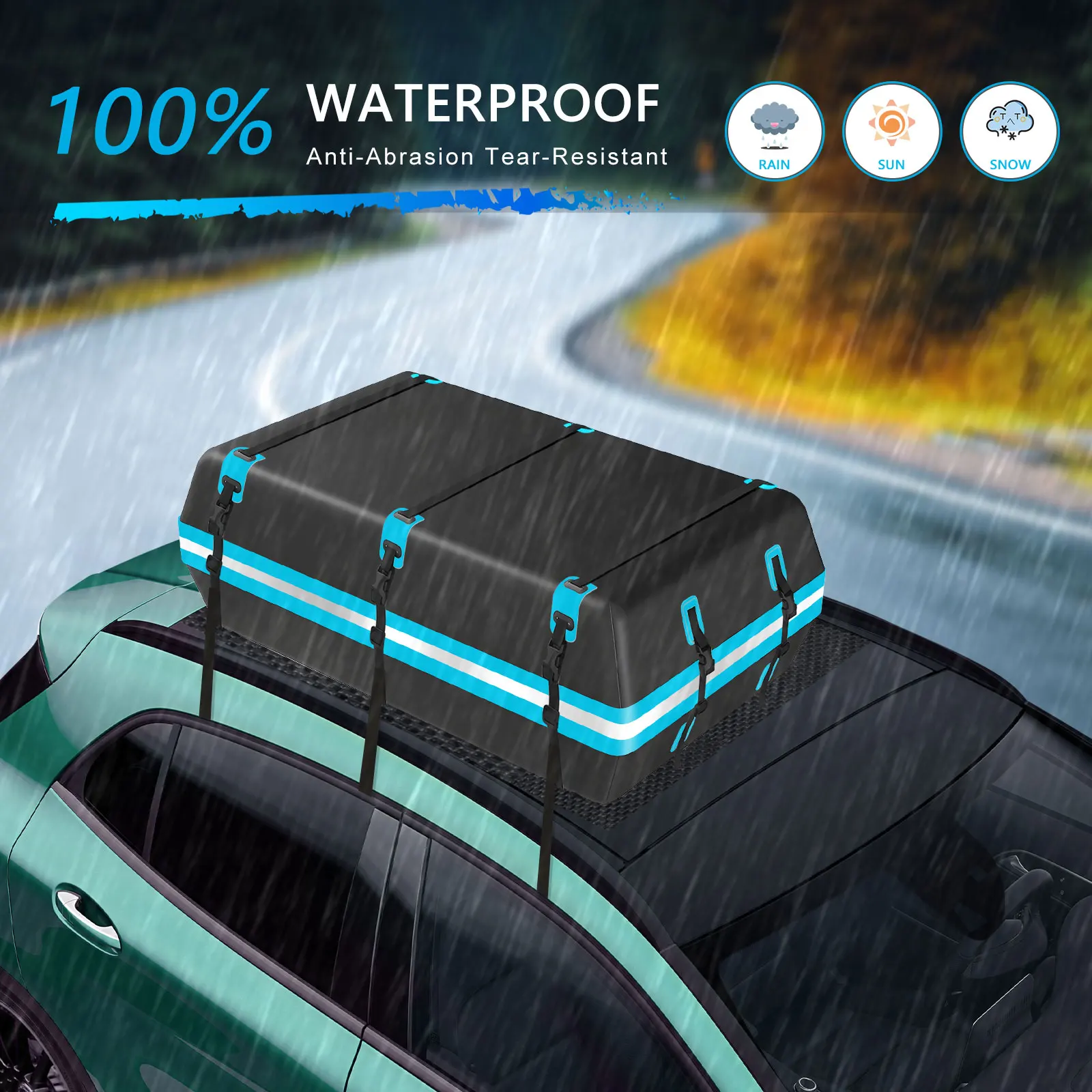 Hikity 21 cubic waterproof Outdoor Roof Bag and sunscreen soft Roof storage bag Rainstorm Proof SUV Roof Box for all SUVs