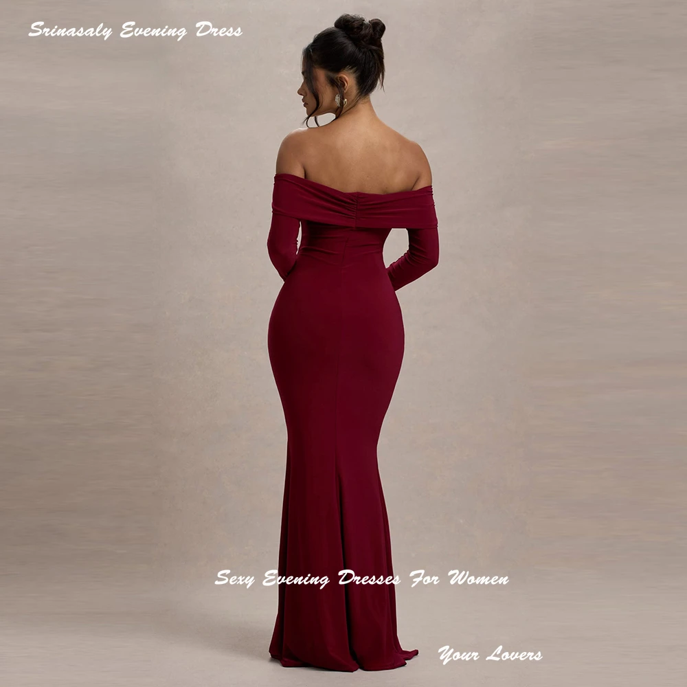 Aangepaste bordeaux off-shoulder avondjurken voor sexy vrouwen cocktailpartyjurken zeemeermin vloerlengte galajurk 2025