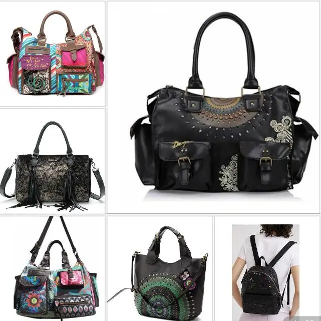 Spain  a variety of beautiful large volume handbags, one shoulder bag, printed and embroidered purses