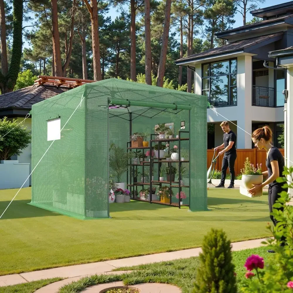 8x12 Portable Walk-In Greenhouse, Roll-Up Door, Easy Setup for Garden & Backyard