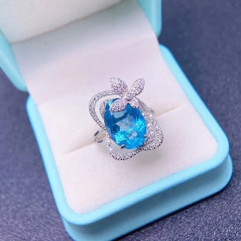 ZECAA Topaz Fine Jewelry Woman Topaz Ring With Swiss Blue Topaz Gemstone 10*14mm Silver Ring Topaz Jewelry Party Lady Gift