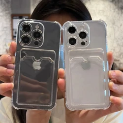 Shockproof Clear Soft Card Holder Wallet Case For iPhone 16 15 14 11 Pro Max 13 12 Mini XS XR 8 Plus Photo Pocket Silicone Cover