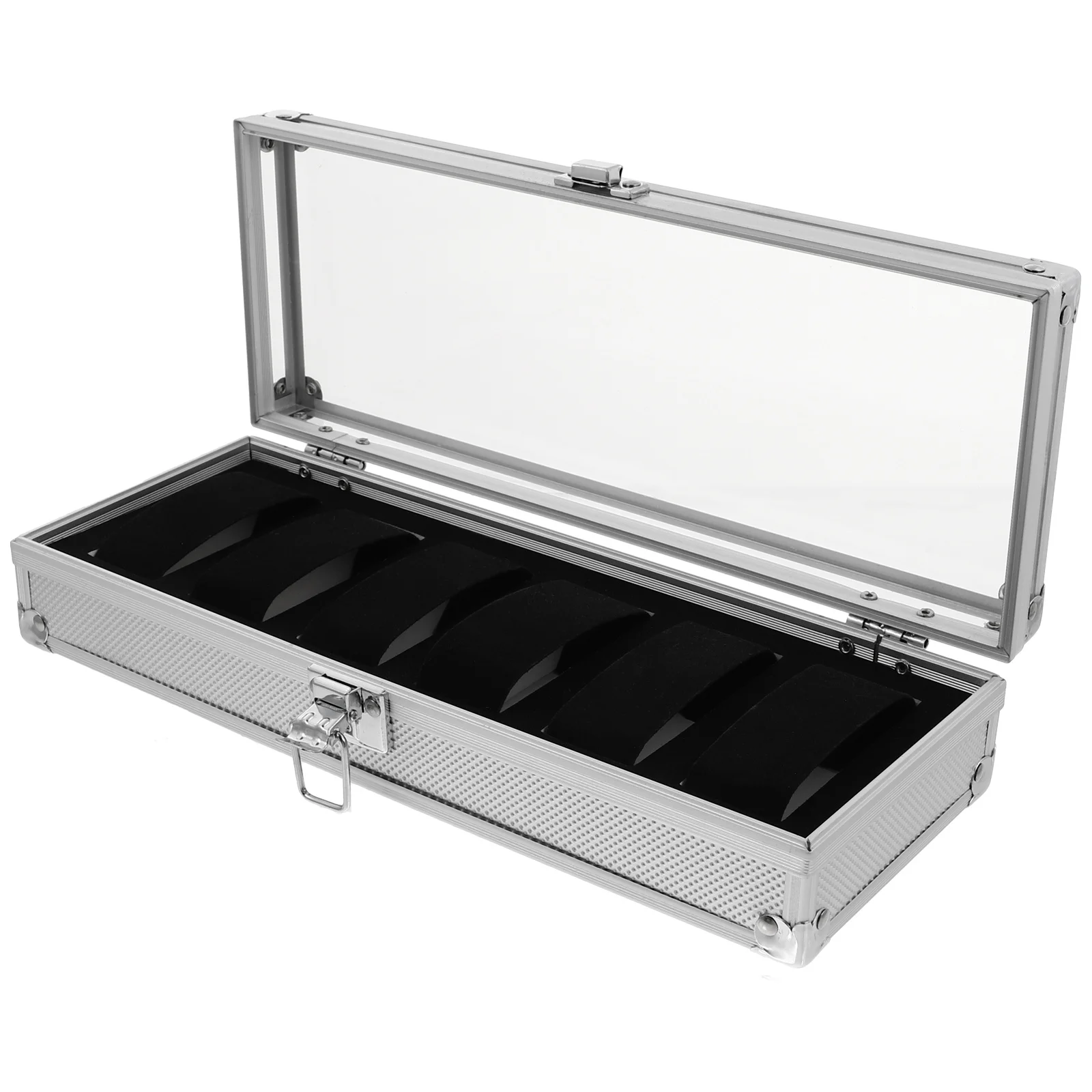 1Pcs Aluminium Watch Storage Box 5 Watches Transparent Window Lock Design Jewelry Organizer Silver Watch Box Jewelry Organizer