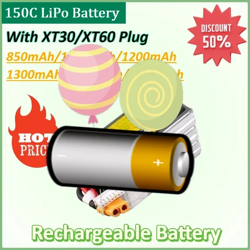 

150C LiPo Battery for TATTU-R-LINE 5.0 850/1050/1200/1300/1400/1550mAh for RC Helicopter Quadcopter FPV Racing Drone Parts