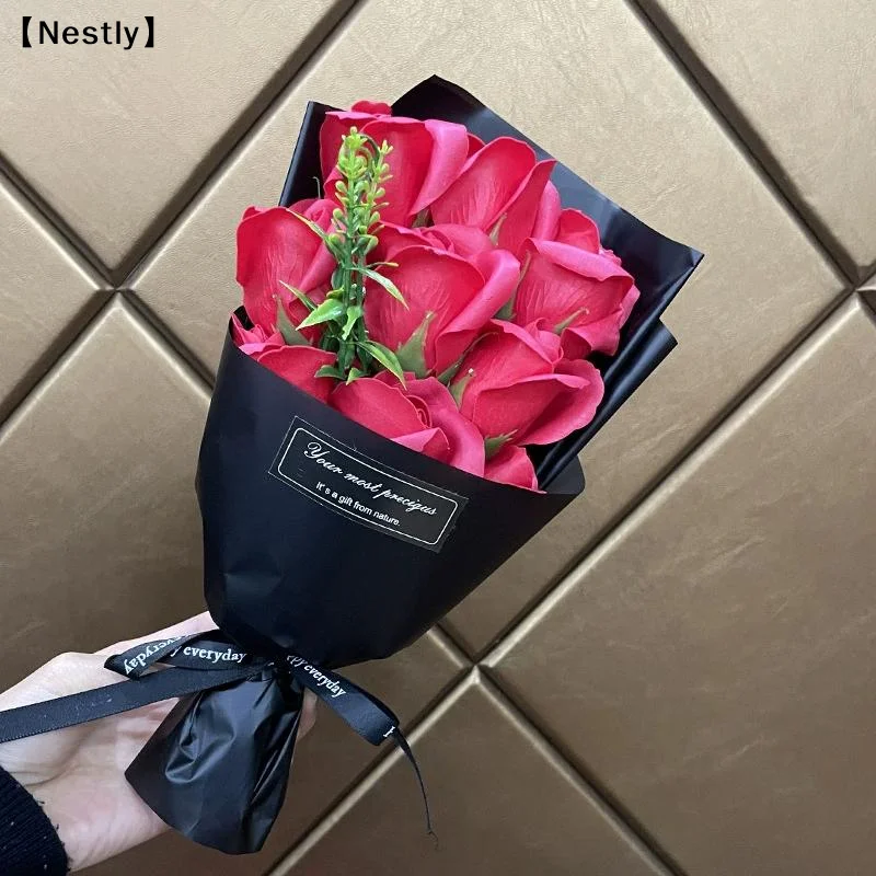 9 Köpfe Seifenblumen-Rosenstrauß, künstliche Blumen für Weihnachten, Hochzeit, Geburtstag, Valentinstag, DIY-Heimdekoration〔Nest〕 – Detail 3