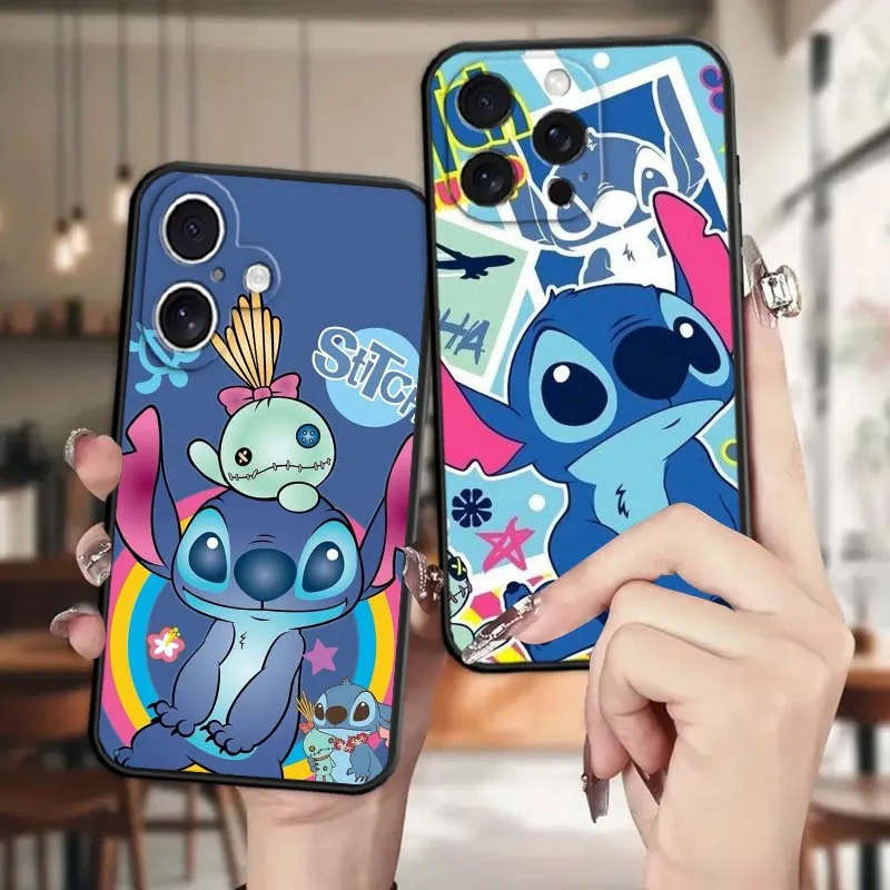 

Senior Cool Lilo&Stitch For Apple iPhone 16 16E 15 14 13 12 11 XS X Pro Max Plus Black Soft Silicone Cover Phone Case