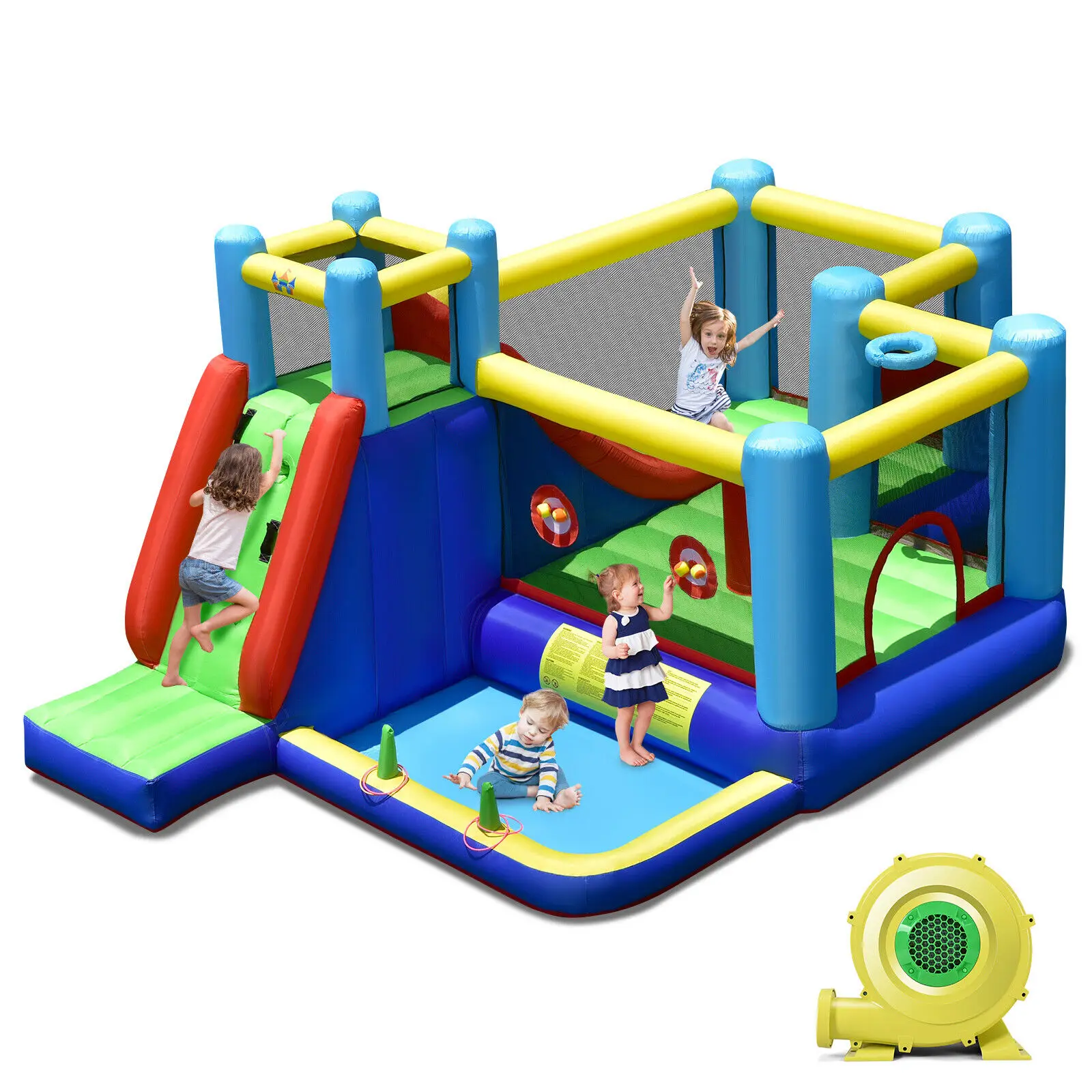 Costway Inflatable Bounce House 8-in-1 Kids Inflatable Slide Bouncer (With 735W Blower)