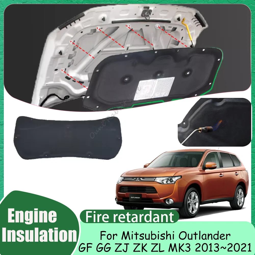For Mitsubishi Outlander GF GG ZJ ZK ZL MK3 2013~2021 Car Hood Thermal lining Engine Soundproof Cotton Insulat Mat Accessories