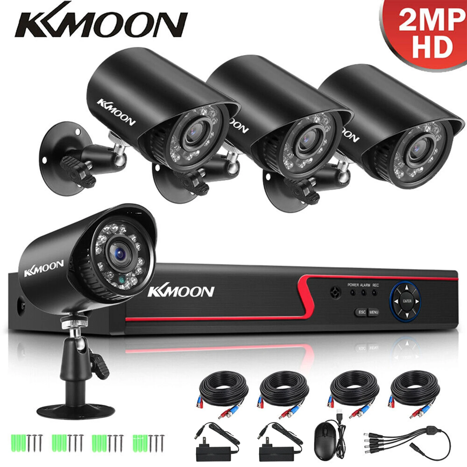 KKmoon Digital Video Recorder & 4 Security Cameras Set Security Recording System 4CH 1080P Hybrid AHD/Analog/TVI/CVI/ DVR CCTV