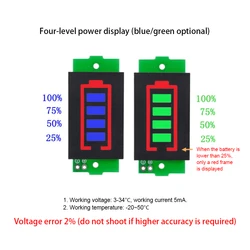 단일 리튬 배터리 용량 표시기 모듈 디스플레이, 전기 자동차 배터리 전력 테스터, 리튬 이온, 1-8S, 1S, 2S, 3S, 4S, 3-34V